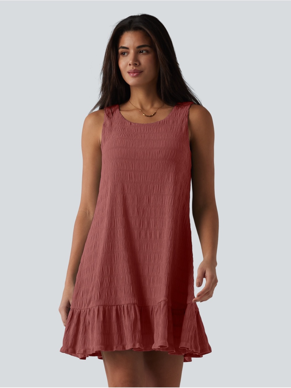 HALARA Built-In Bra Ruffle Hem Mini Dress Terracotta, XL